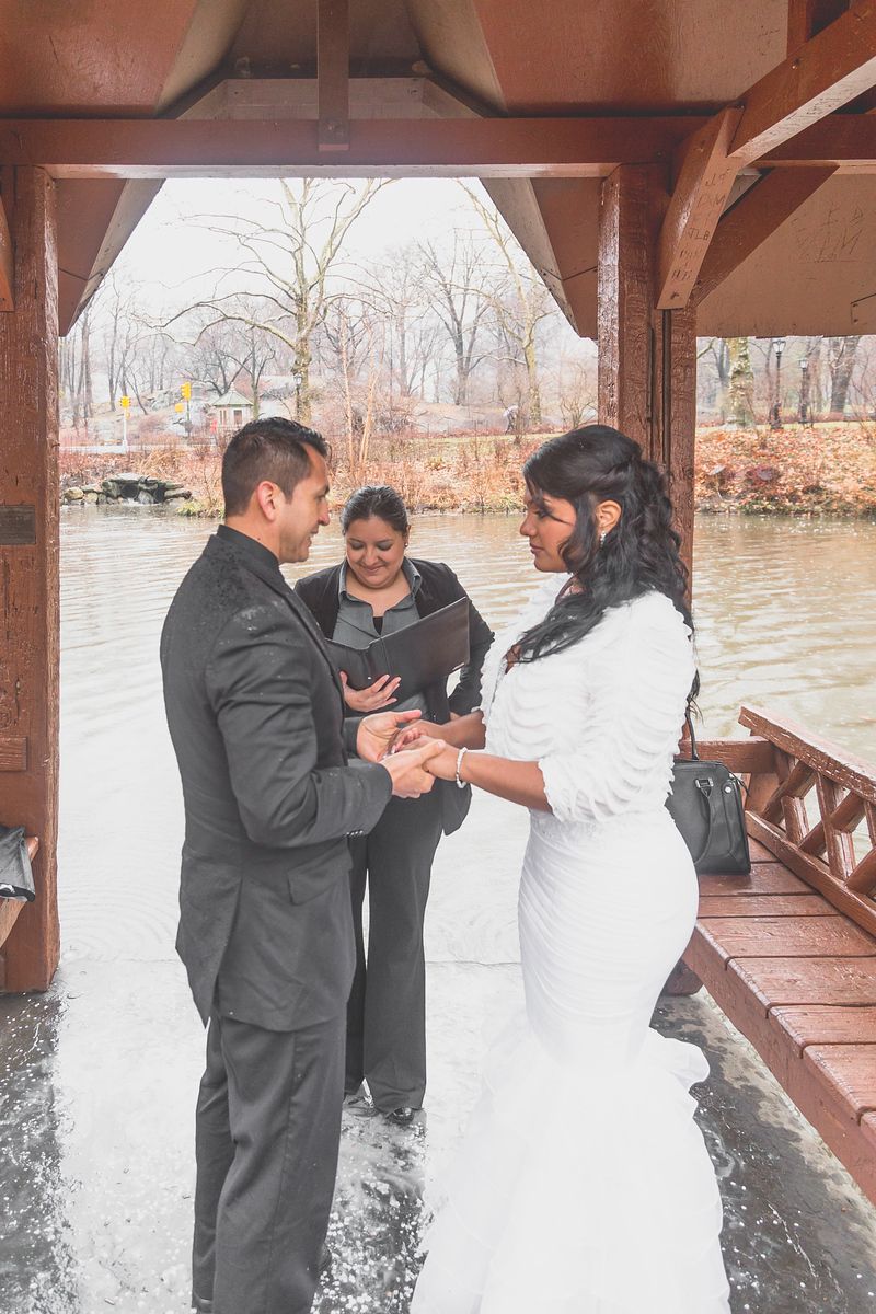 Vows under a rustic park shelter