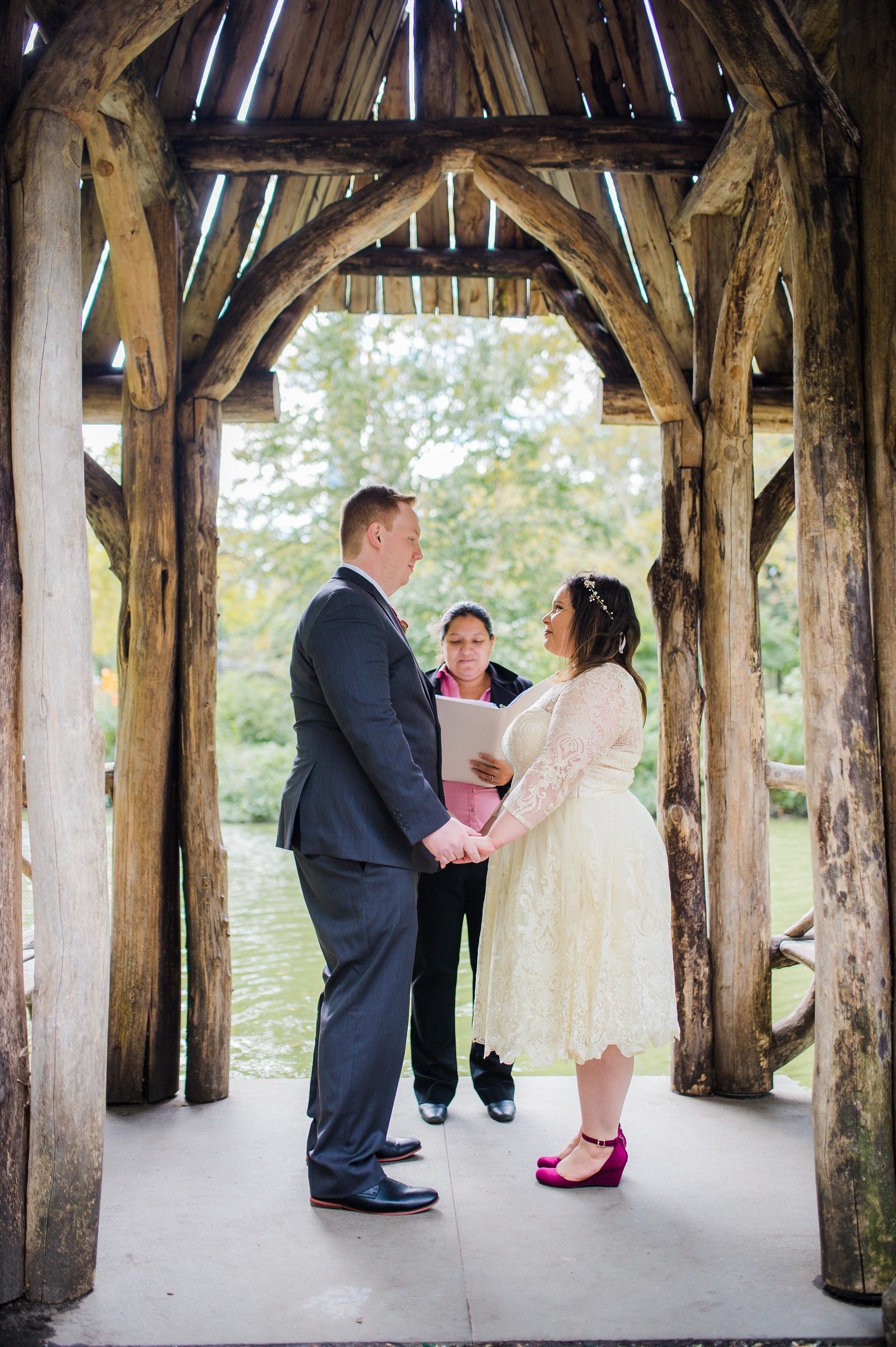 Vows at the rustic Wagner Cove shelter