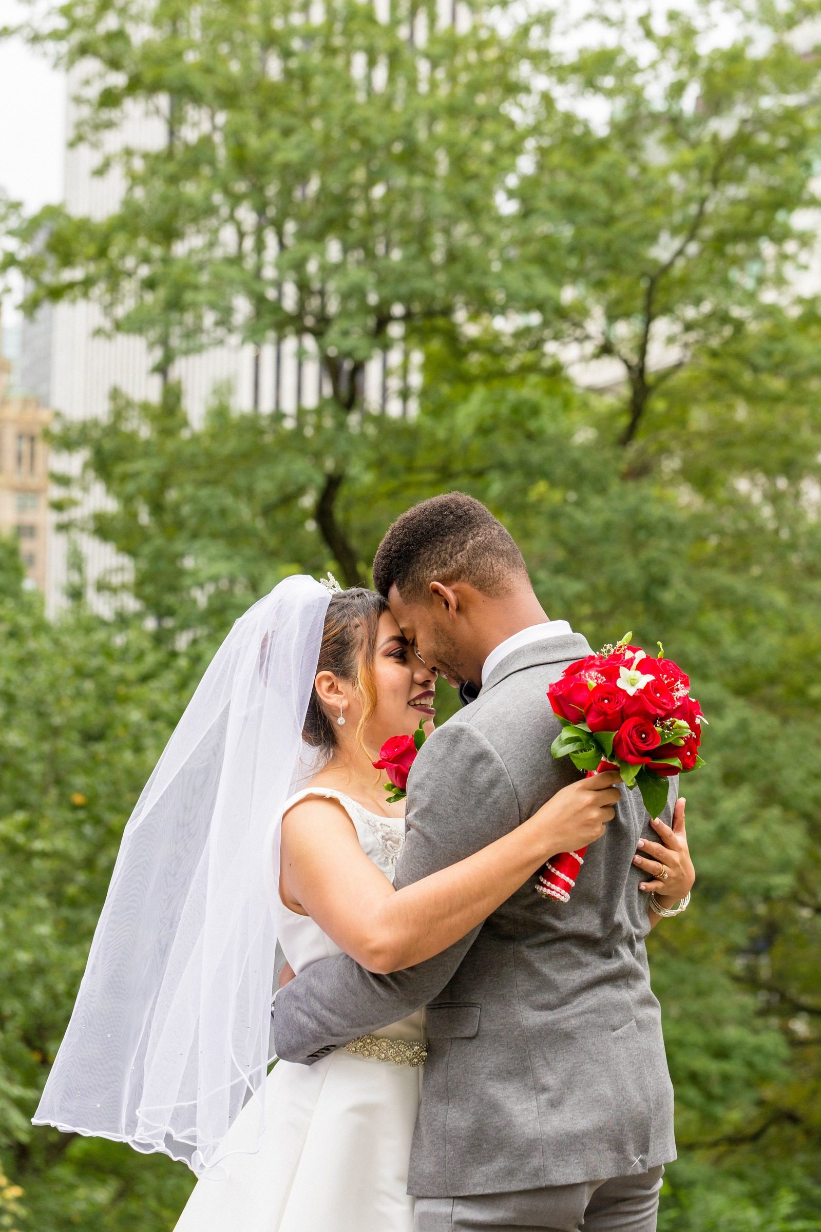 Forehead-touch portrait at Cop Cot - Central Park Wedding - New York City