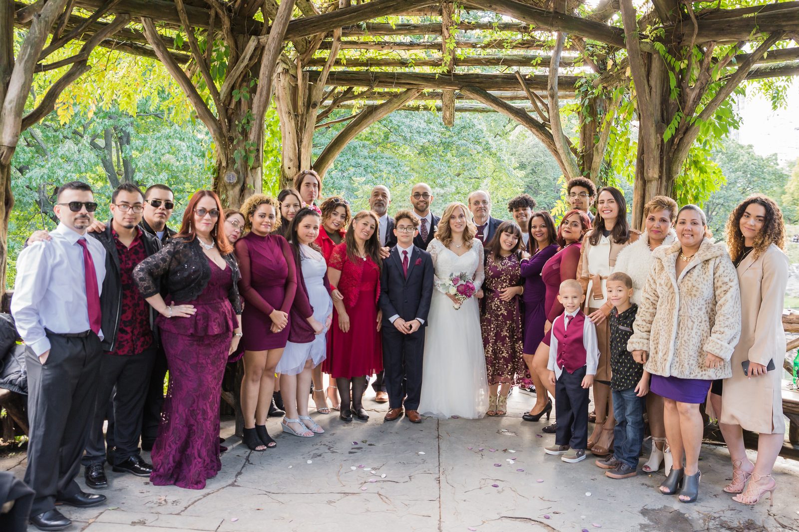 Wedding party wide shot at the Dene Summerhouse - Central Park Wedding - New York City