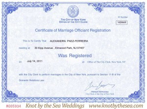 NYC Marriage Officiant Registration Certificate